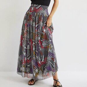 Farm Rio x Anthropologie Tropical Mesh Maxi Skirt Womens XS Multicolor Layered